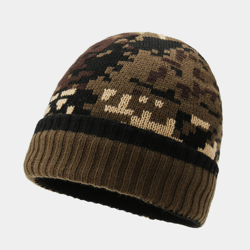 Mũ dệt kim nam màu camo và lông cừu H00061