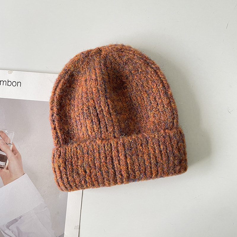 H00069 Mũ len dệt kim cotton phối màu cho nữ