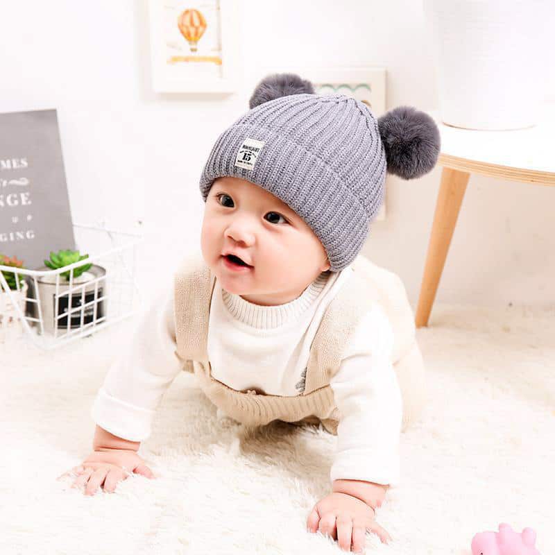 H00083 Mũ dệt kim sợi đôi lõi bi cho trẻ em