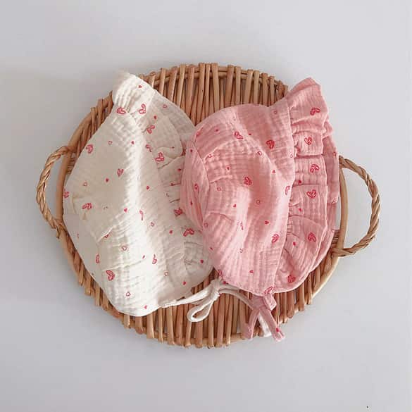 H00090 Mũ len dệt kim cotton bé gái 0-1 tuổi