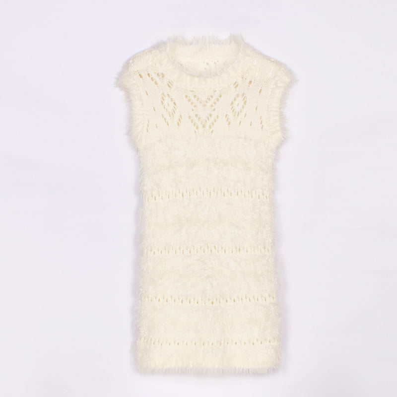 SM-K0043 Váy dệt kim không tay Mohair mùa hè Váy đáy rỗng kiểu Pháp