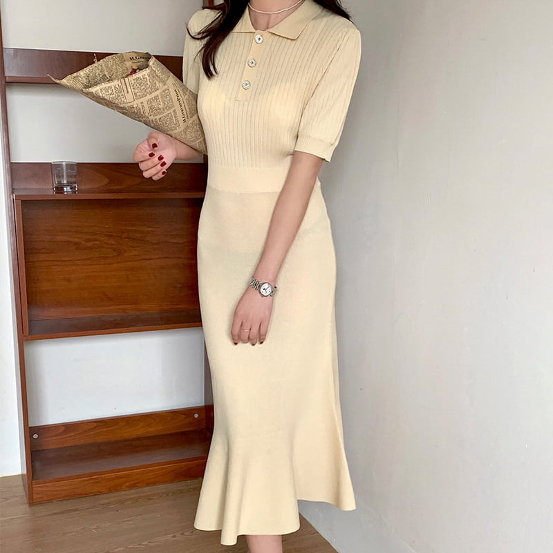 SM-K0021 Váy dệt kim có cổ đơn dành cho người đi làm mùa xuân