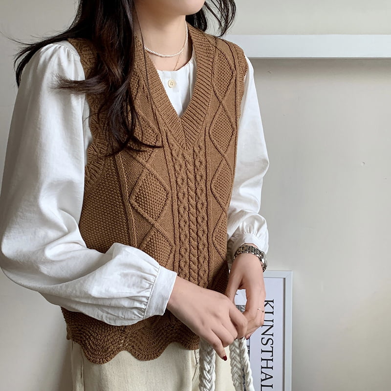 SM-K0025 Áo dệt kim nữ cổ chữ V màu trơn mùa xuân/hè