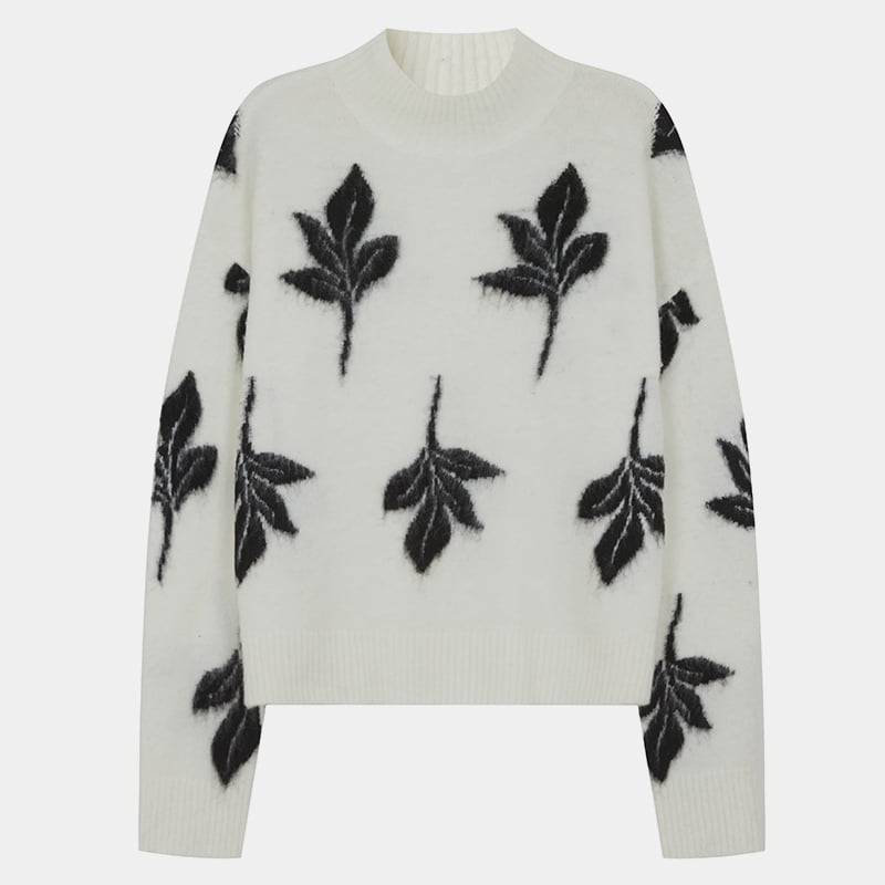 ML2208 Áo len dệt kim Jumper dệt kim nửa cổ thu đông Mohair lá