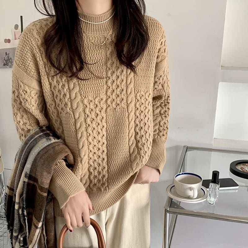 Áo len dệt kim dáng rộng cổ lọ xoắn SM-K0024
