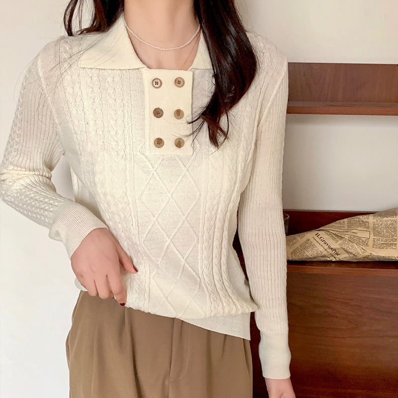 SM-K0026 Áo len dệt kim dài tay có cổ đôi dành cho nữ SM-K0026 Áo len dệt kim dài tay có cổ đôi dành cho nữ