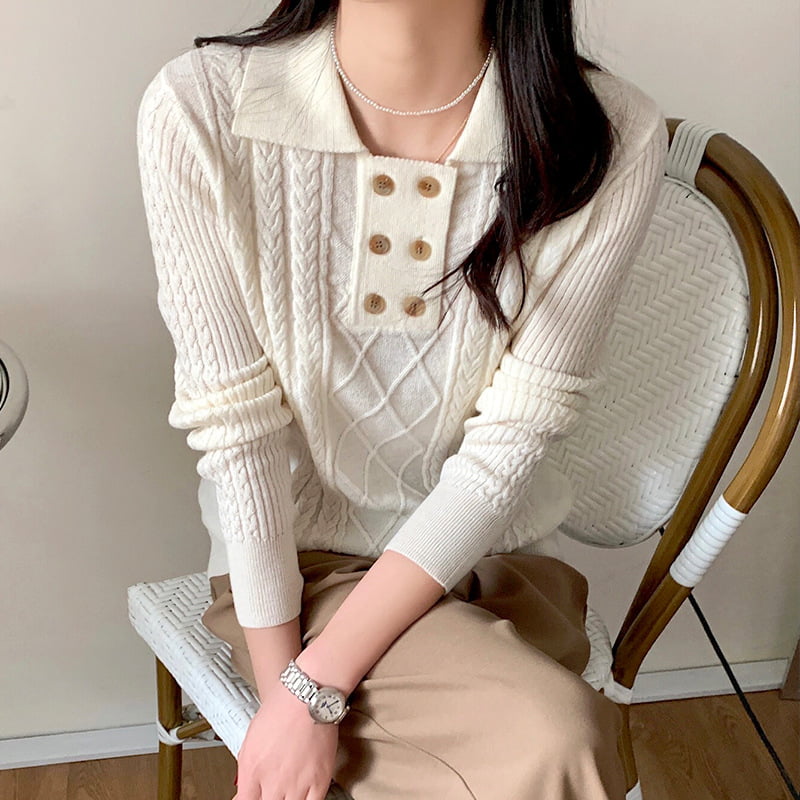 SM-K0026 Áo len dệt kim dài tay có cổ đôi dành cho nữ SM-K0026 Áo len dệt kim dài tay có cổ đôi dành cho nữ