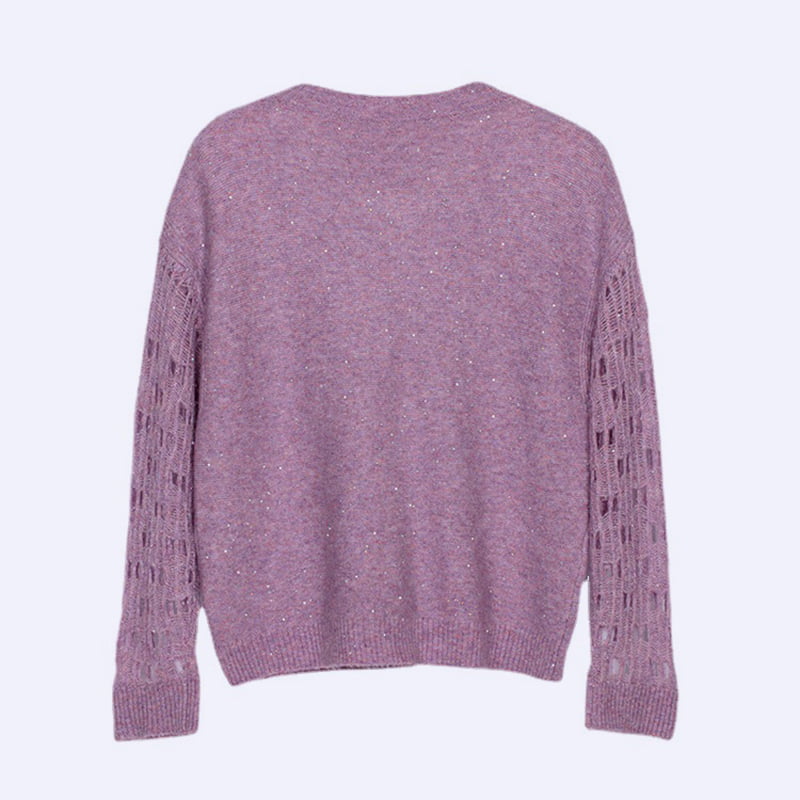 SM-K0040 Cổ Chữ V Cắt Đính Hạt Cườm Mohair Dệt Kim Jumper Tay Áo Cutout Siêu Tiên SM-K0040 Cổ Chữ V Cắt Đính Hạt Cườm Mohair Dệt Kim Jumper Tay Áo Cutout Siêu Tiên