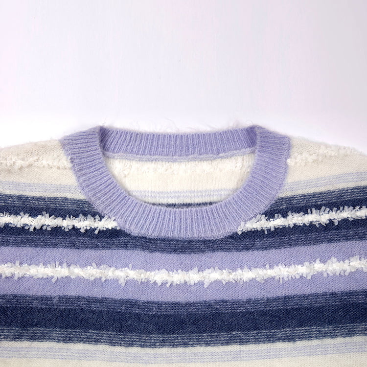 SM-K0047 Áo len dệt kim cổ tròn sọc sọc ngọt ngào chắp vá SM-K0047 Áo len dệt kim cổ tròn sọc sọc ngọt ngào chắp vá