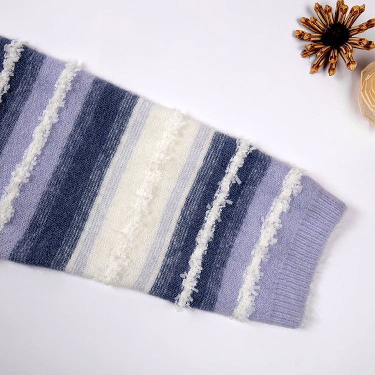 SM-K0047 Áo len dệt kim cổ tròn sọc sọc ngọt ngào chắp vá SM-K0047 Áo len dệt kim cổ tròn sọc sọc ngọt ngào chắp vá