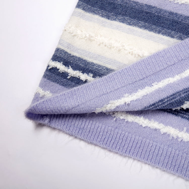 SM-K0047 Áo len dệt kim cổ tròn sọc sọc ngọt ngào chắp vá SM-K0047 Áo len dệt kim cổ tròn sọc sọc ngọt ngào chắp vá