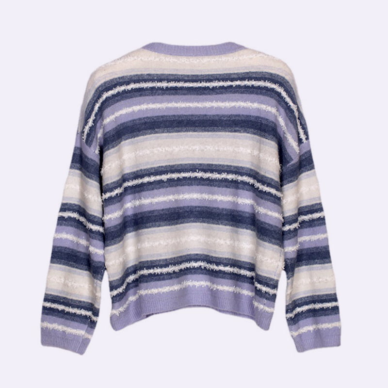 SM-K0047 Áo len dệt kim cổ tròn sọc sọc ngọt ngào chắp vá SM-K0047 Áo len dệt kim cổ tròn sọc sọc ngọt ngào chắp vá