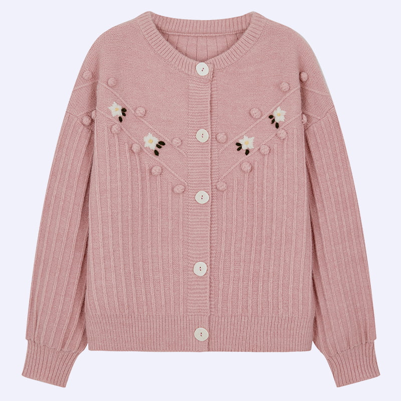 ML2211 Áo len dệt kim cardigan tay phồng cổ tròn dễ thương