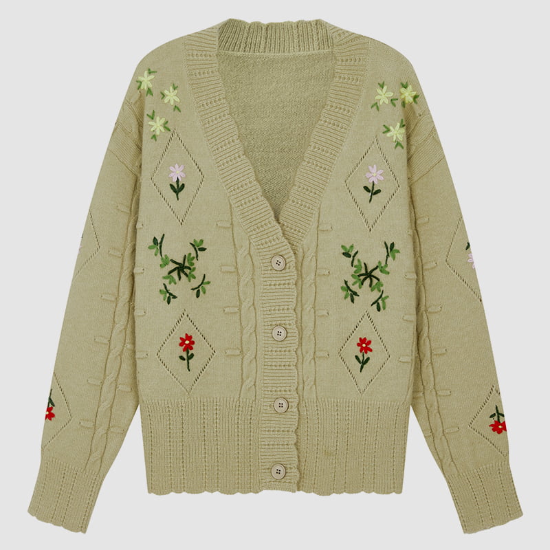 ML2213 Áo khoác cardigan dệt kim thủ công màu xanh bơ kiểu dáng cổ điển Nhật Bản