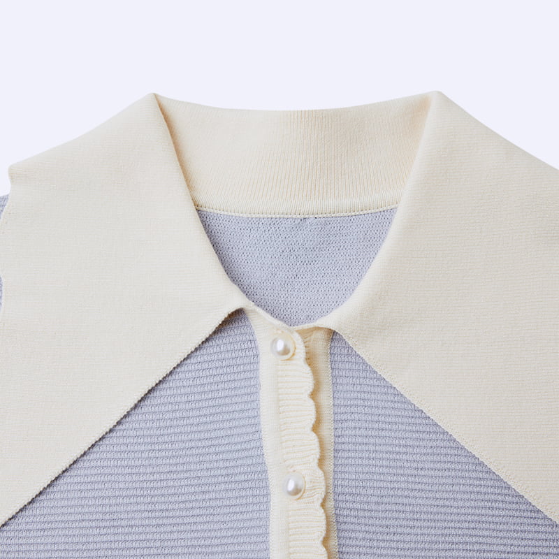 ML2210 Áo len đan sợi có cổ búp bê kiểu Pháp có khóa ngọc trai ML2210 Áo len đan sợi có cổ búp bê kiểu Pháp có khóa ngọc trai