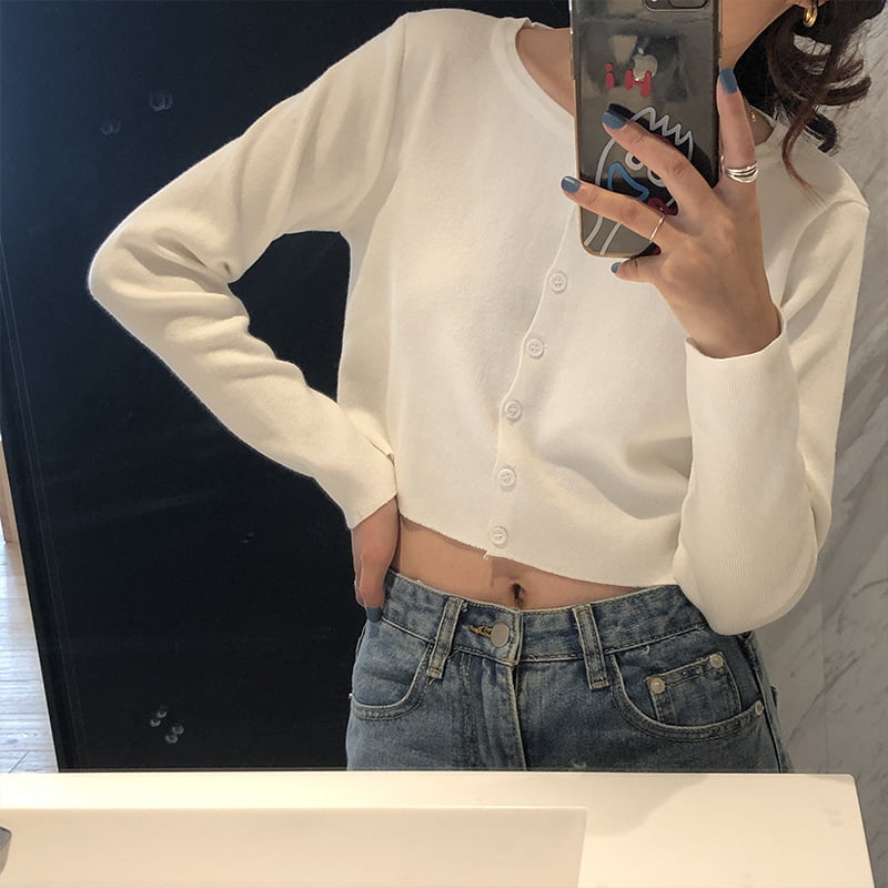 SM-K0016 Áo len dệt kim cardigan dài tay dáng rộng cổ mỏng kiểu dáng ngắn SM-K0016 Áo len dệt kim cardigan dài tay dáng rộng cổ mỏng kiểu dáng ngắn