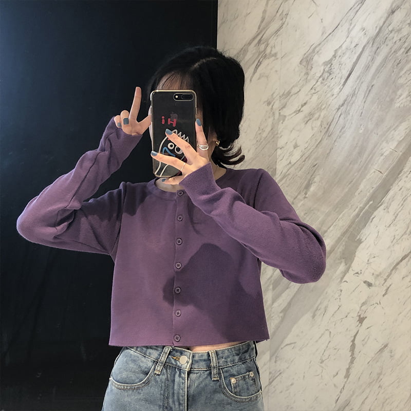 SM-K0016 Áo len dệt kim cardigan dài tay dáng rộng cổ mỏng kiểu dáng ngắn SM-K0016 Áo len dệt kim cardigan dài tay dáng rộng cổ mỏng kiểu dáng ngắn