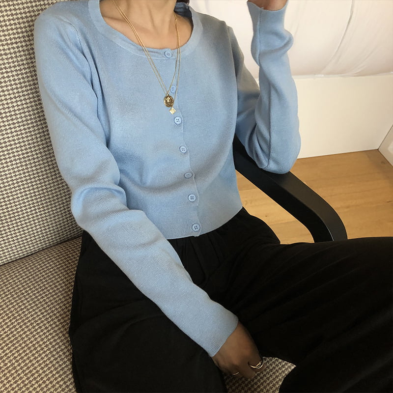 SM-K0016 Áo len dệt kim cardigan dài tay dáng rộng cổ mỏng kiểu dáng ngắn SM-K0016 Áo len dệt kim cardigan dài tay dáng rộng cổ mỏng kiểu dáng ngắn