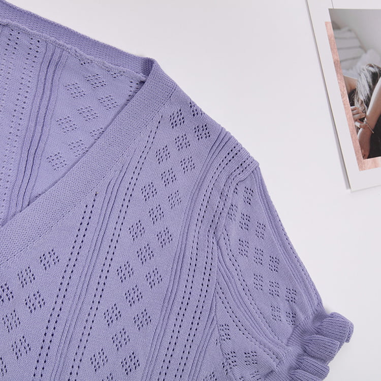 SM-K0015 Áo len dệt kim băng lụa ngắn tay ngắn cổ chữ V ngắn tay mùa hè SM-K0015 SM-K0015 Áo len dệt kim băng lụa ngắn tay ngắn cổ chữ V ngắn tay mùa hè SM-K0015