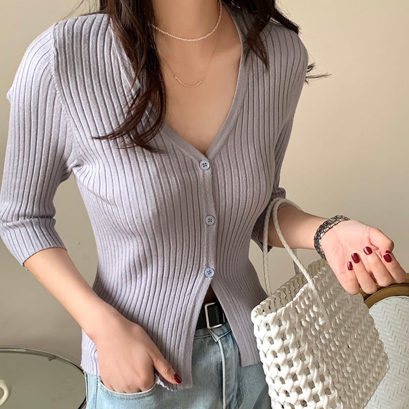 SM-K0023 Áo len đan len đơn ngực cổ chữ V dài vừa vặn dành cho nữ mùa xuân SM-K0023 Áo len đan len đơn ngực cổ chữ V dài vừa vặn dành cho nữ mùa xuân