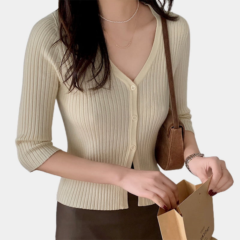 SM-K0023 Áo len đan len đơn ngực cổ chữ V dài vừa vặn dành cho nữ mùa xuân SM-K0023 Áo len đan len đơn ngực cổ chữ V dài vừa vặn dành cho nữ mùa xuân