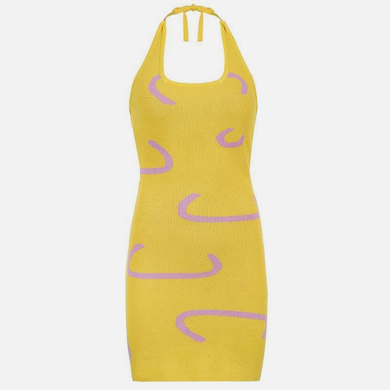 SM-K0087 Váy dệt kim ngắn không tay sọc màu Jacquard SM-K0087 Váy dệt kim ngắn không tay sọc màu Jacquard