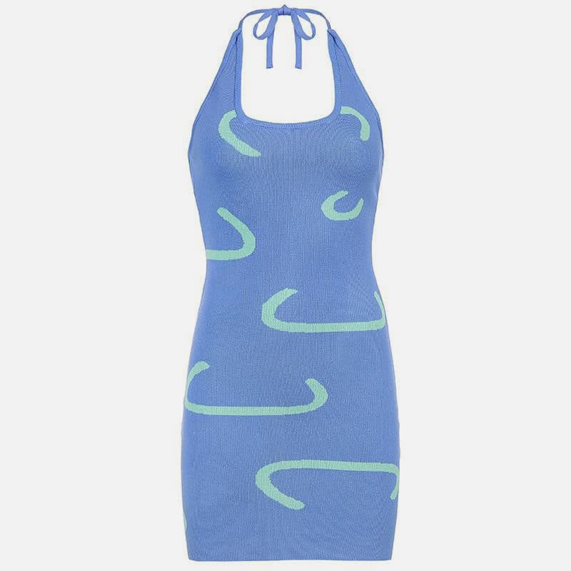 SM-K0087 Váy dệt kim ngắn không tay sọc màu Jacquard SM-K0087 Váy dệt kim ngắn không tay sọc màu Jacquard