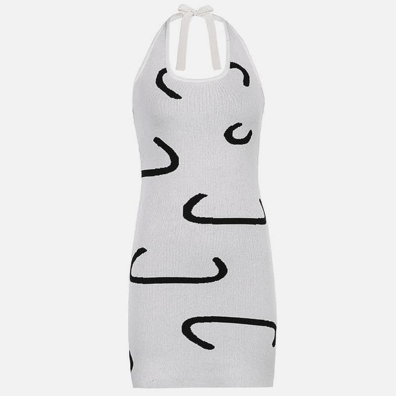 SM-K0087 Váy dệt kim ngắn không tay sọc màu Jacquard SM-K0087 Váy dệt kim ngắn không tay sọc màu Jacquard